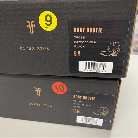 Frye Rory Booties Black Leather Zip Side 3" Wooden Heel NEW Size 9 & 10 - Picture 11 of 11